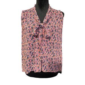 💖Paper Crane pink blue sleeveless blouse with cute bow and high low hem